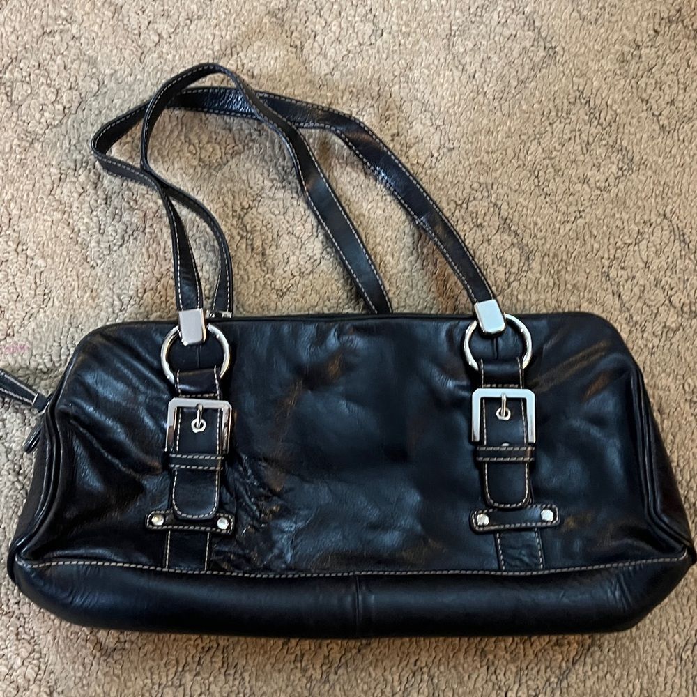 Franco Sarto Black Handbag with Silver Buckle Details - Picture 2 of 10